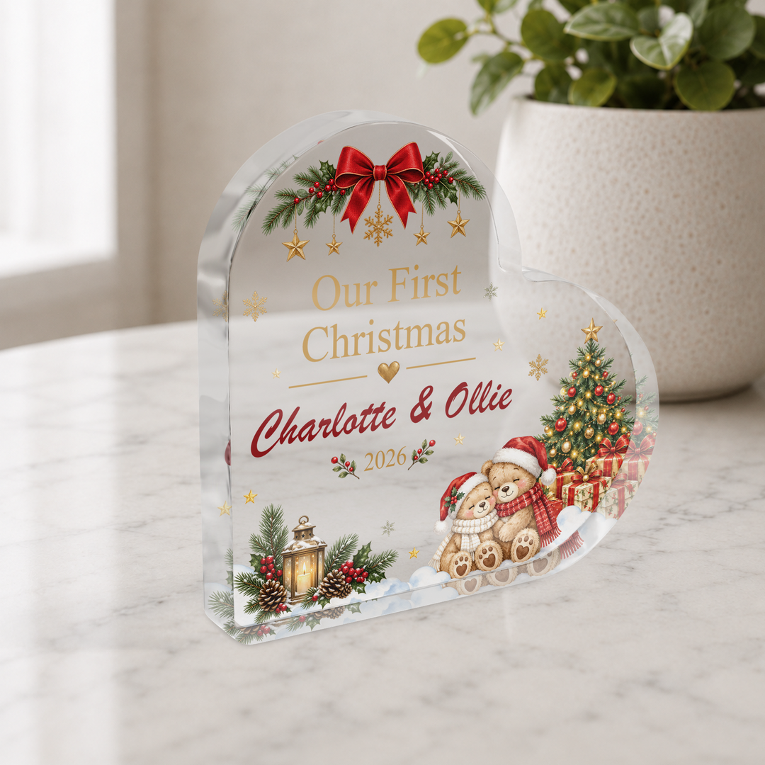 Personalised Our First Christmas Heart Acrylic Plaque