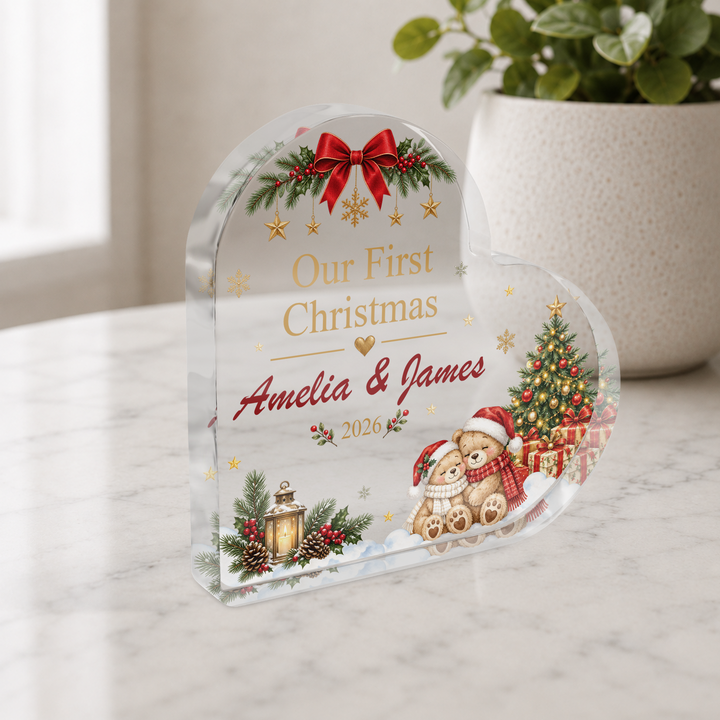 Personalised Our First Christmas Heart Acrylic Plaque