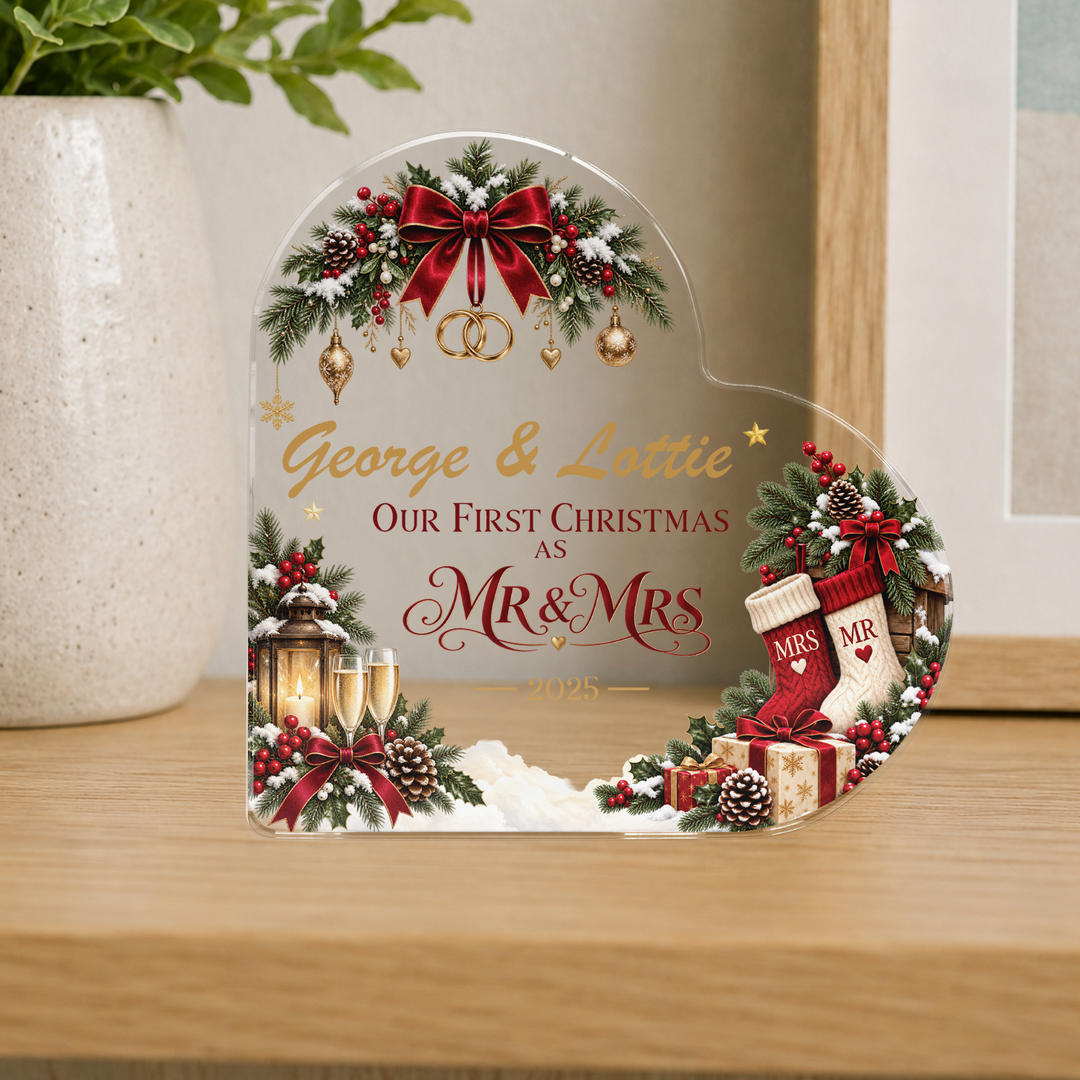 Personalised Our First Christmas as Mr &amp; Mrs Heart Plaque