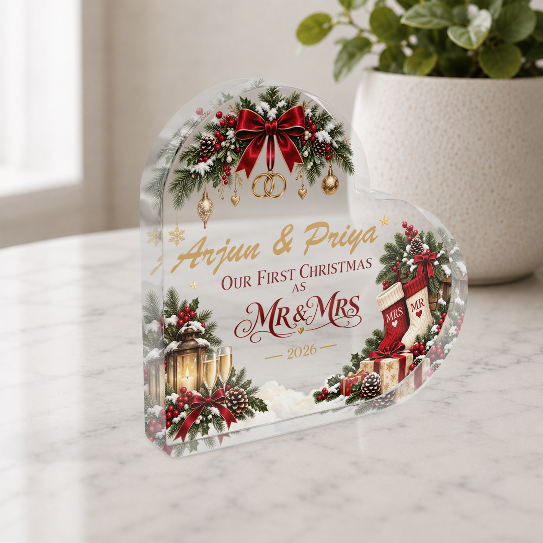 Personalised Our First Christmas as Mr &amp; Mrs Heart Plaque