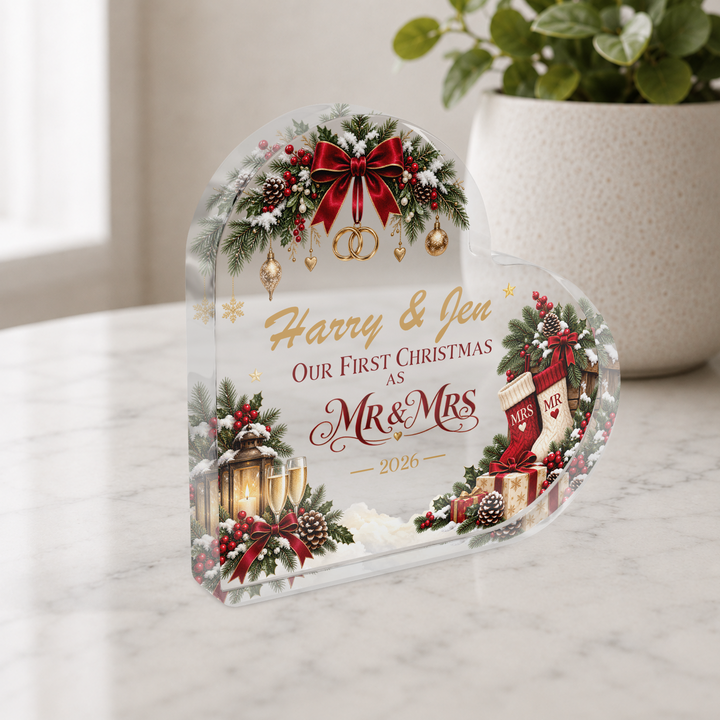 Personalised Our First Christmas as Mr &amp; Mrs Heart Plaque
