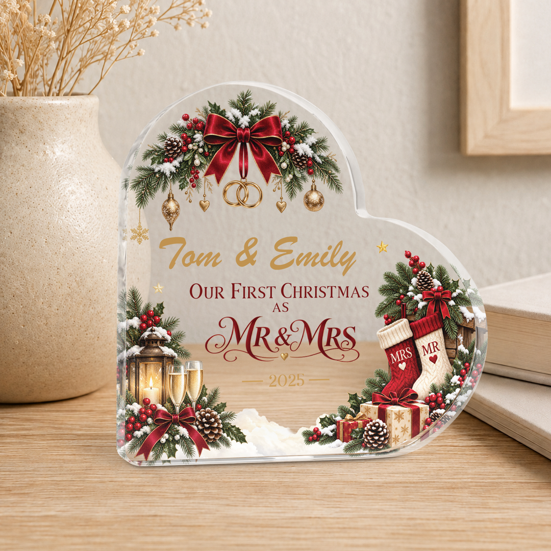 Personalised Our First Christmas as Mr &amp; Mrs Heart Plaque