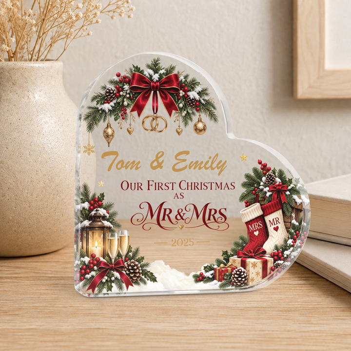 Personalised Our First Christmas as Mr &amp; Mrs Heart Plaque