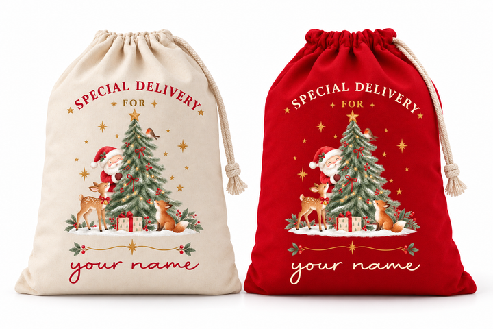 Personalised Woodland Santa Christmas Sack