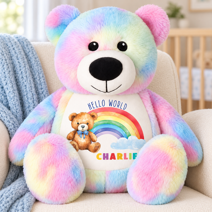 Personalised Hello World Rainbow Large Bear