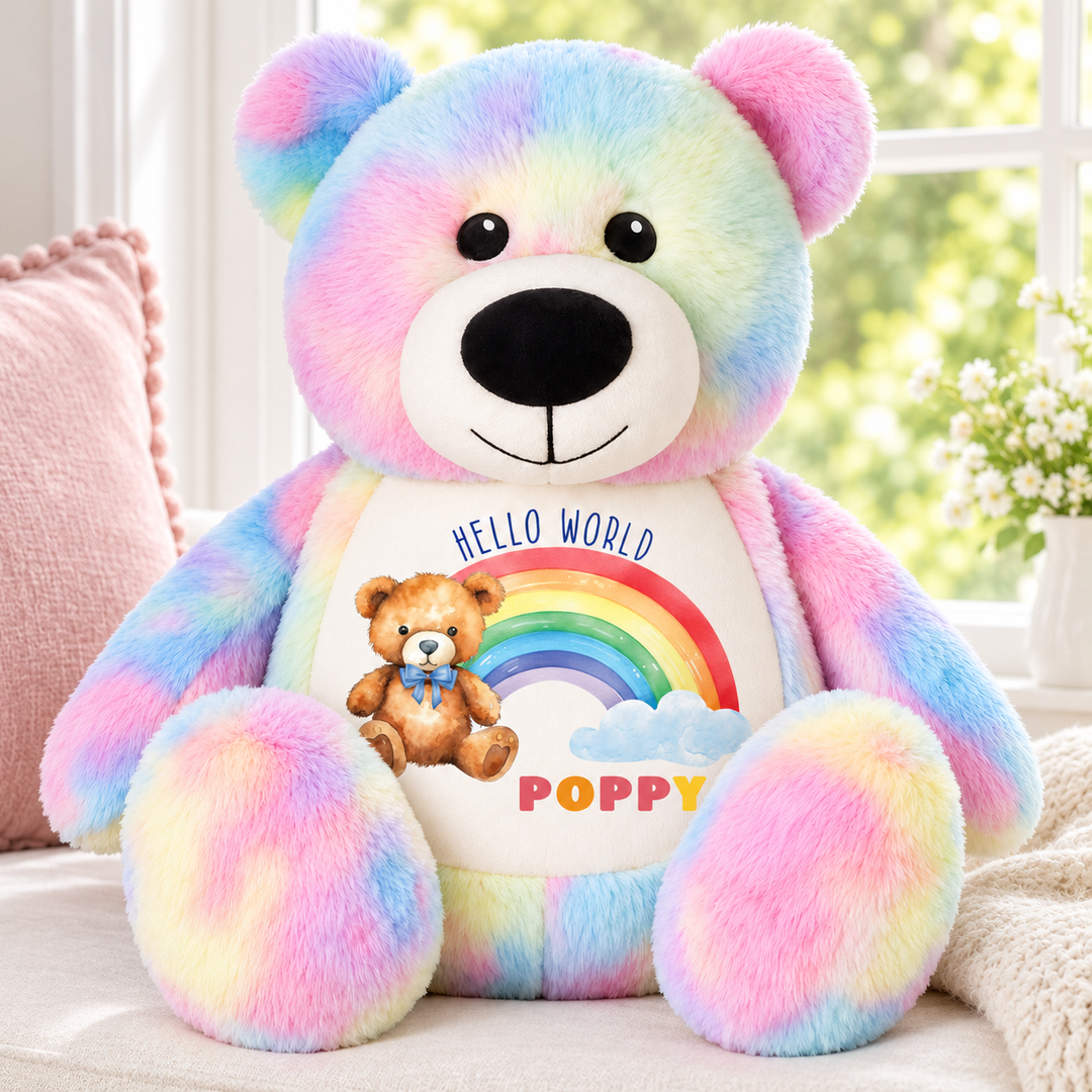 Personalised Hello World Rainbow Large Bear