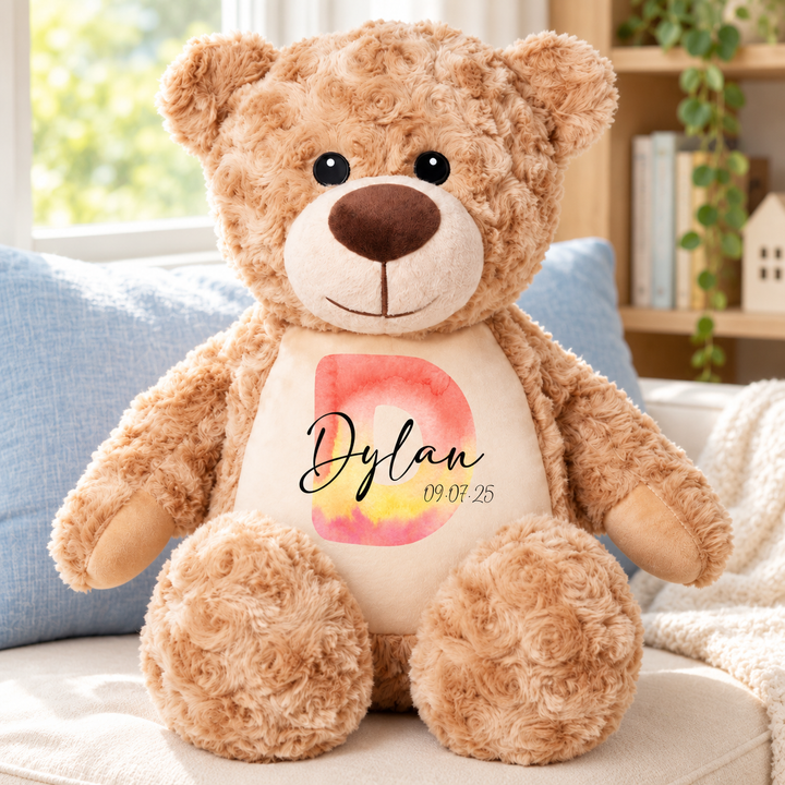 Personalised Watercolour Initial Large Bear