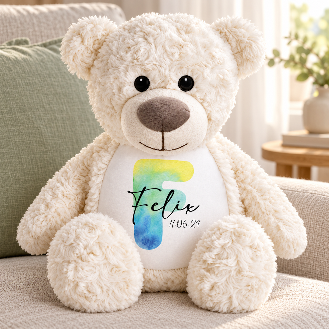 Personalised Watercolour Initial Large Bear