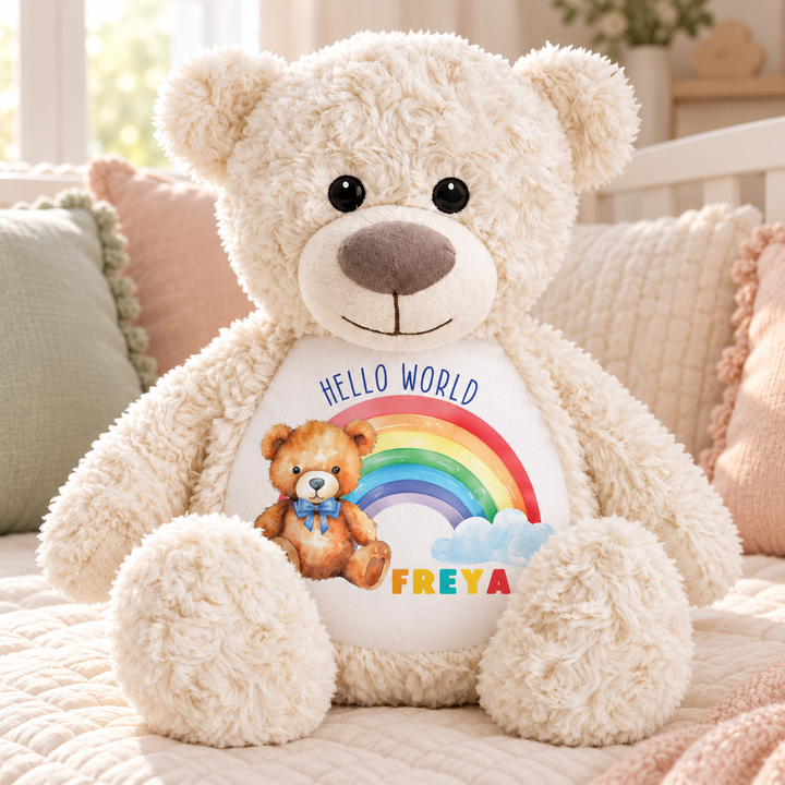 Personalised Hello World Rainbow Large Bear