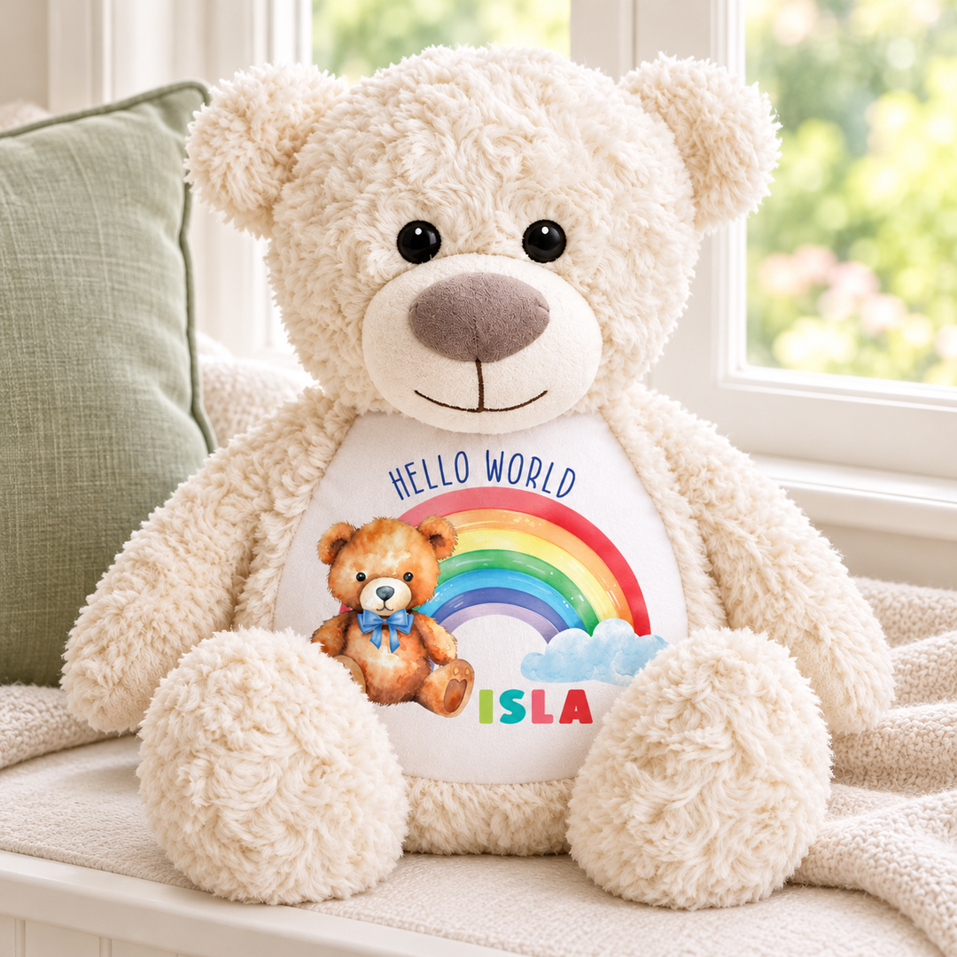 Personalised Hello World Rainbow Large Bear