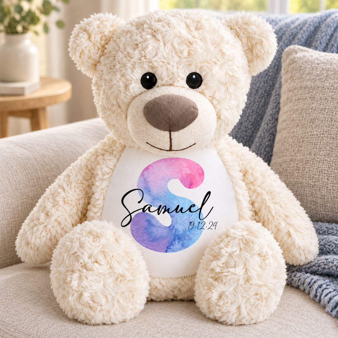 Personalised Watercolour Initial Large Bear