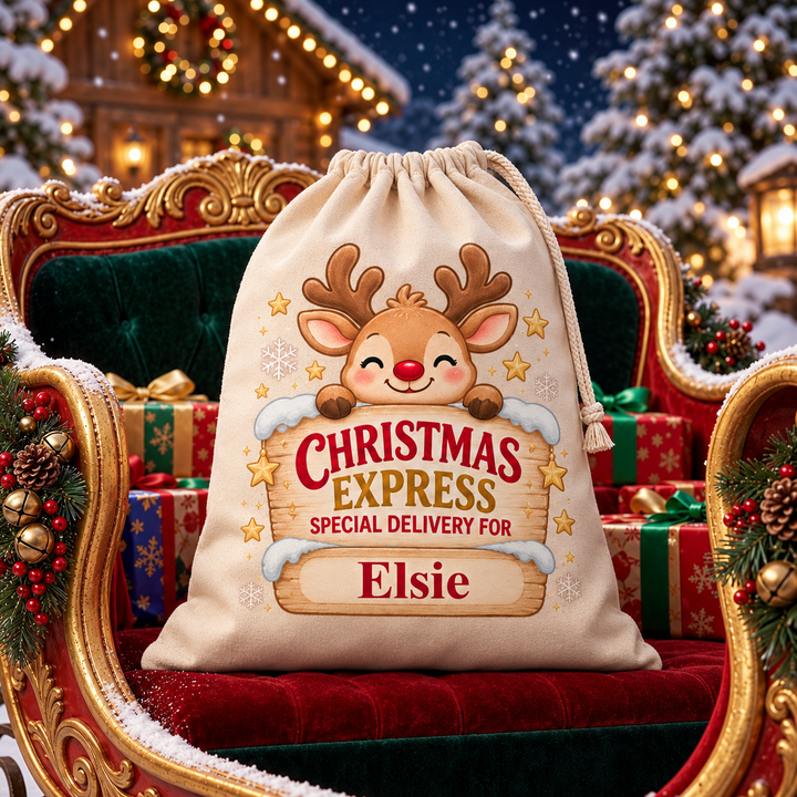 Personalised Reindeer Express Christmas Sack
