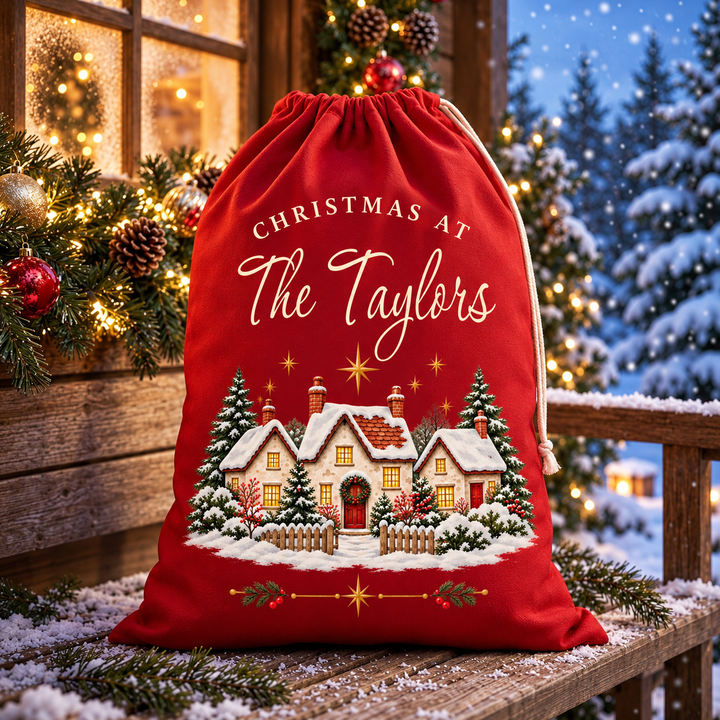 Personalised Family Village Christmas Sack