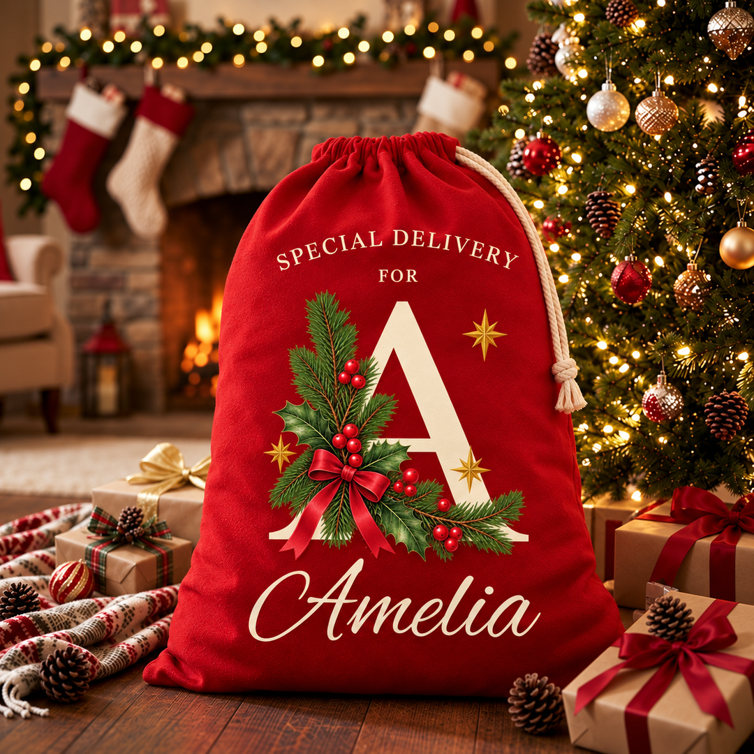 Personalised Woodland Initial Christmas Sack