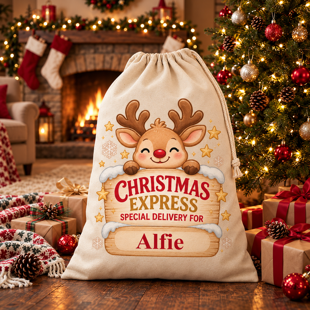 Personalised Reindeer Express Christmas Sack