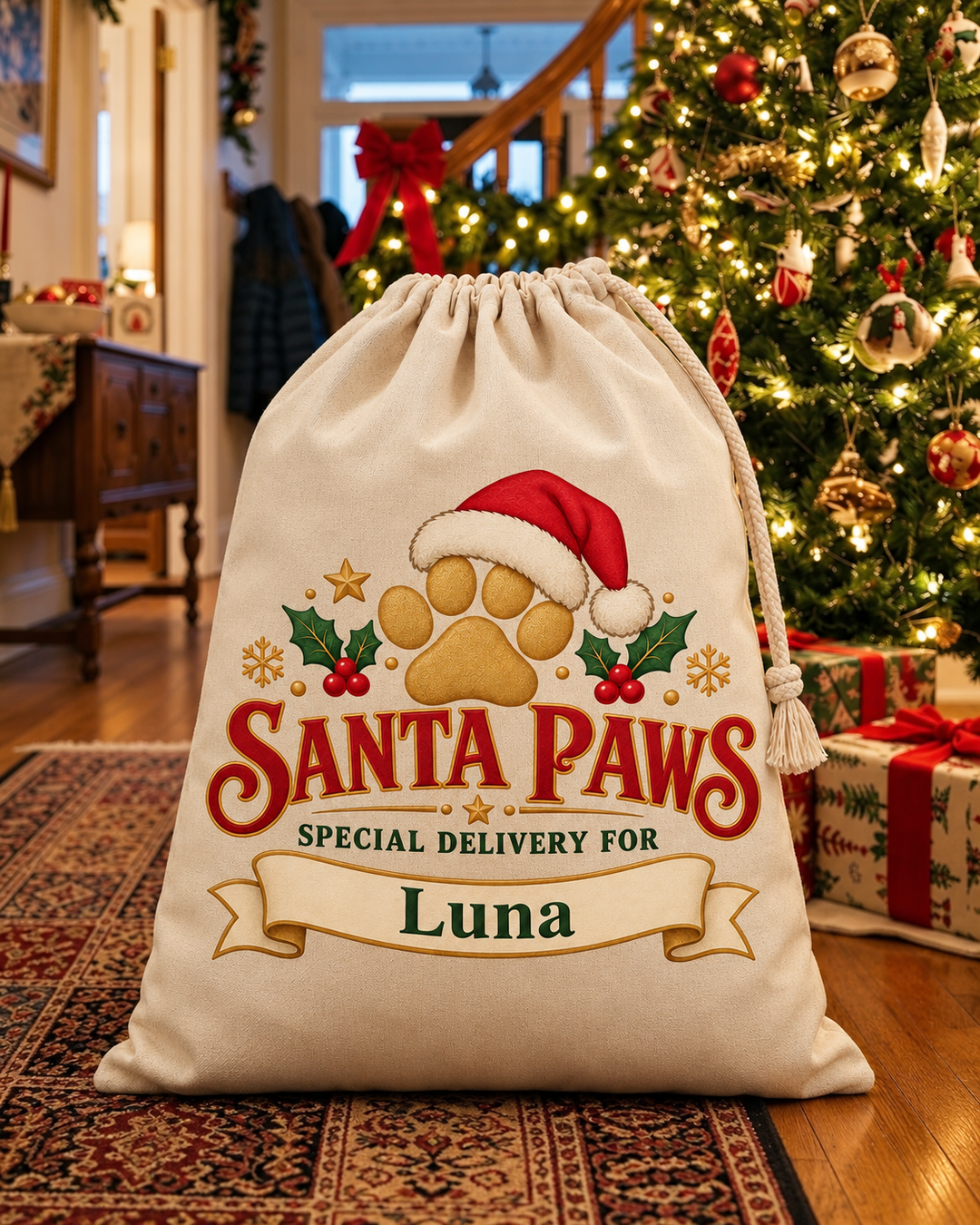 Personalised Santa Paws Christmas Sack for Pets