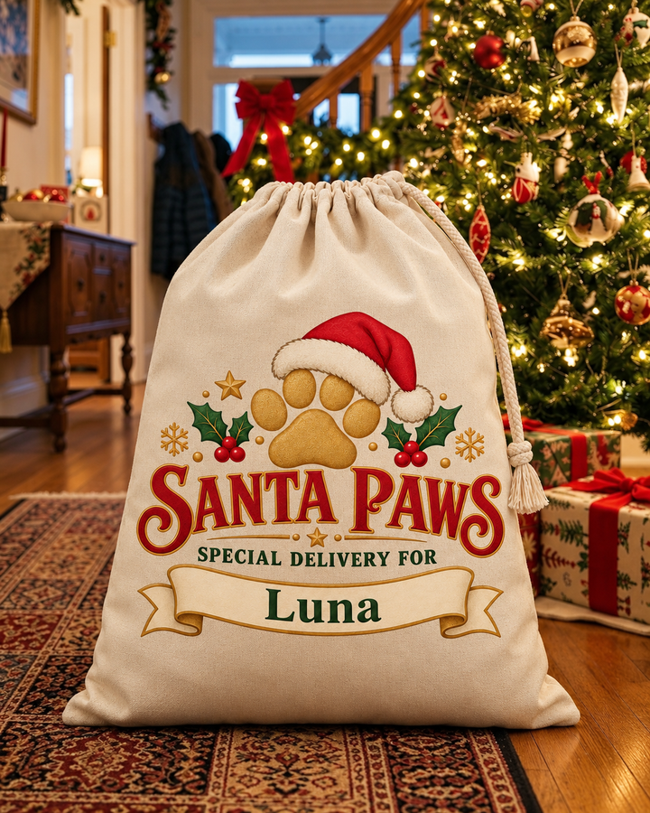 Personalised Santa Paws Christmas Sack for Pets