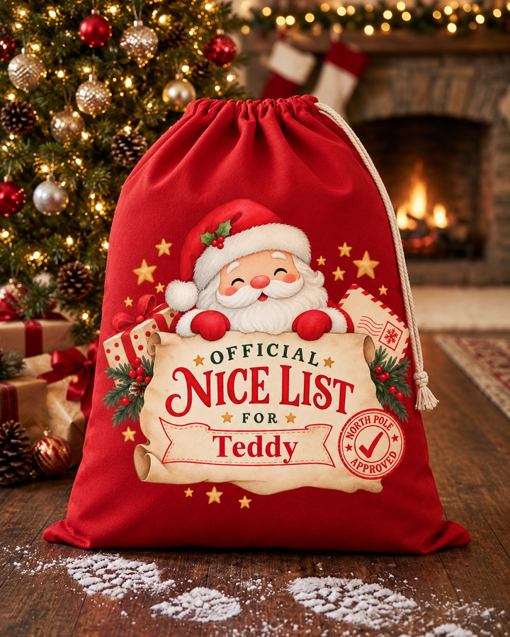 Personalised Santa’s Nice List Christmas Sack
