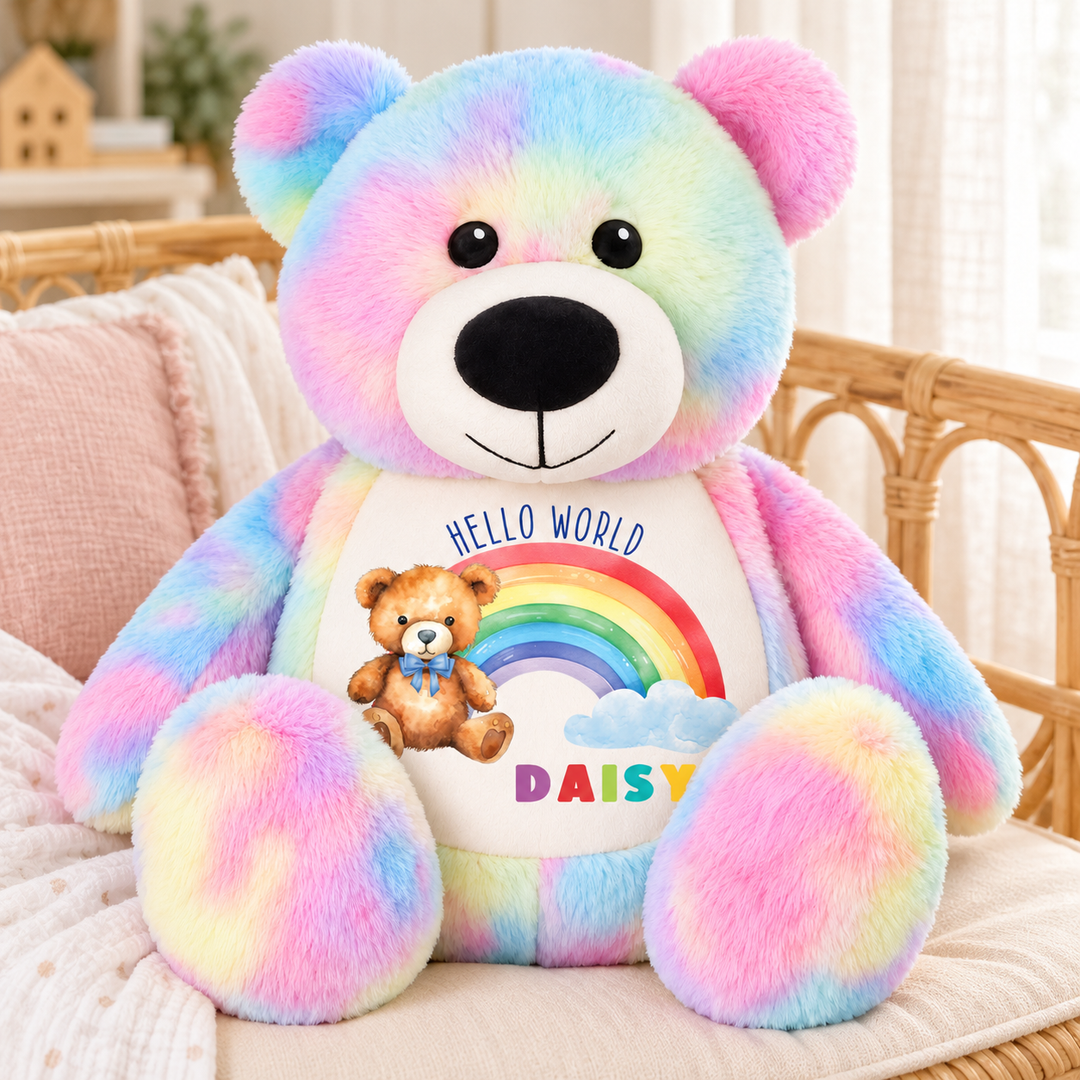 Personalised Hello World Rainbow Large Bear