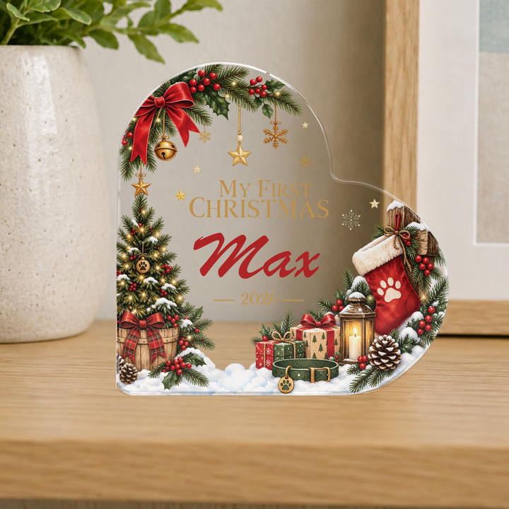 Personalised Pet First Christmas Heart Plaque