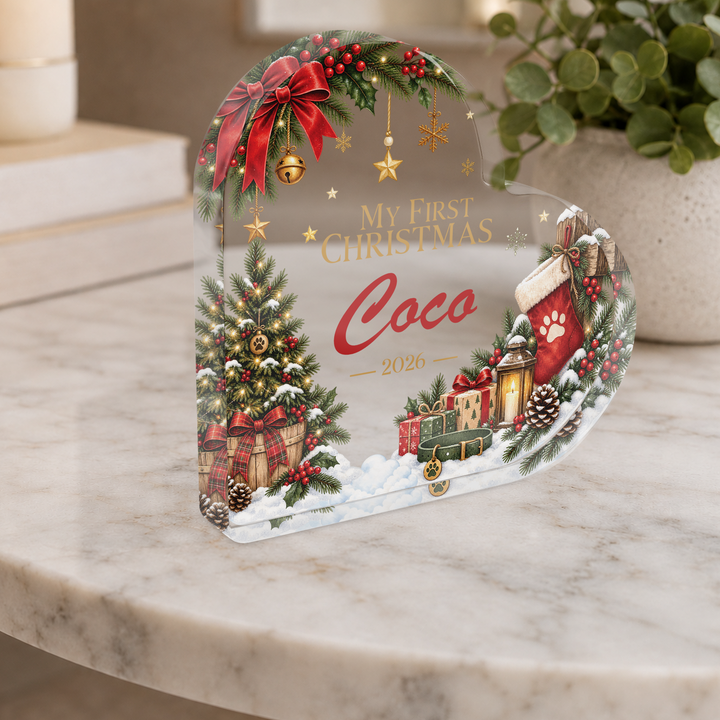 Personalised Pet First Christmas Heart Plaque