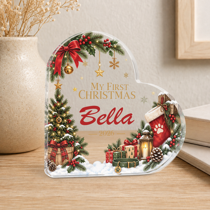 Personalised Pet First Christmas Heart Plaque