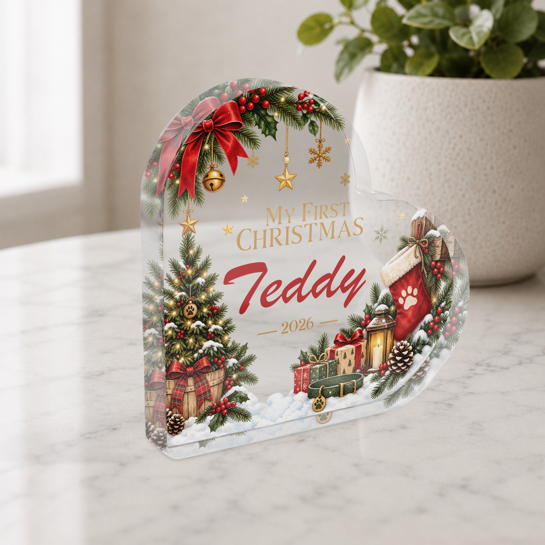 Personalised Pet First Christmas Heart Plaque