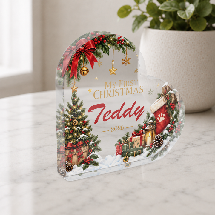Personalised Pet First Christmas Heart Plaque