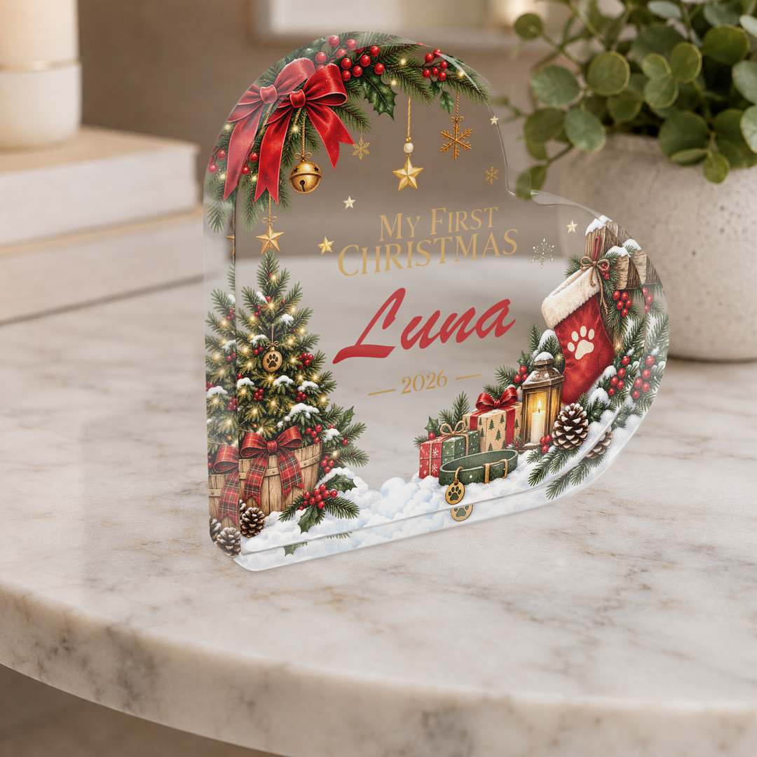 Personalised Pet First Christmas Heart Plaque
