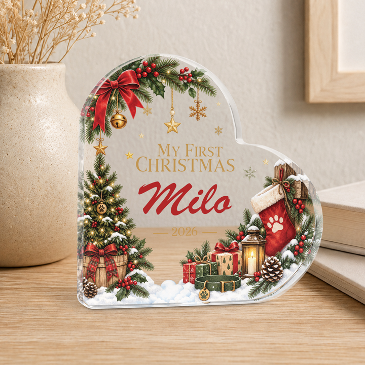 Personalised Pet First Christmas Heart Plaque