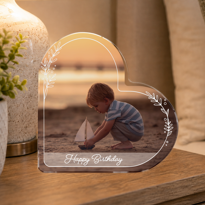Personalized Custom Photo with Text Heart Acrylic Plaque Keepsake