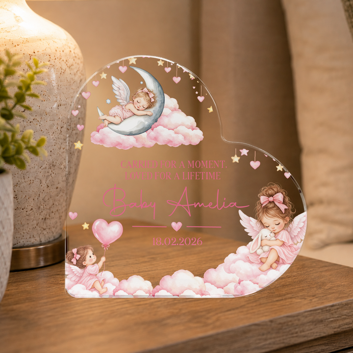 Personalized Pink Baby Memorial Heart Plaque