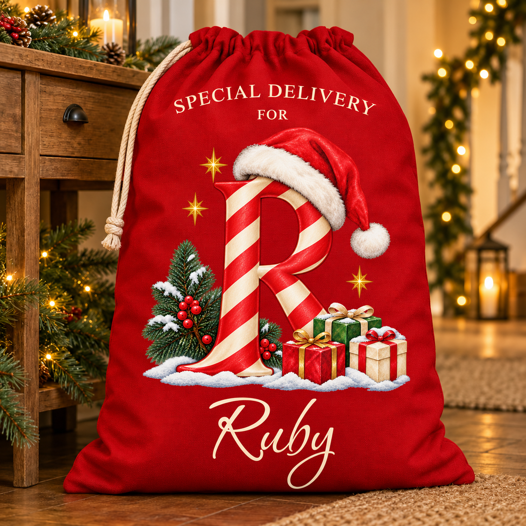 Personalised Candy Cane Initial Christmas Sack