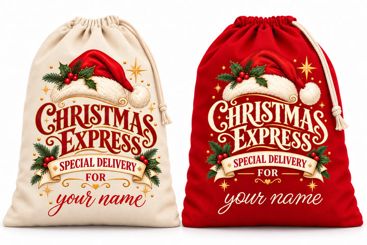 Personalised Santa Hat Express Christmas Sack