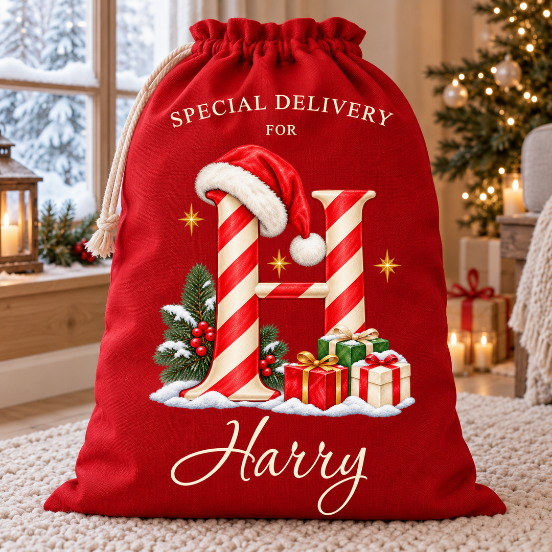 Personalised Candy Cane Initial Christmas Sack