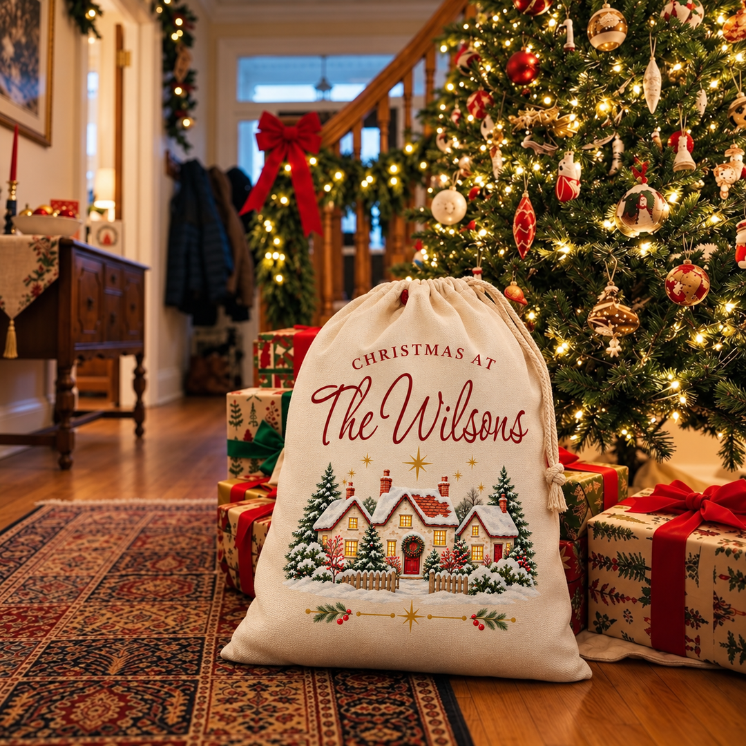 Personalised Family Village Christmas Sack