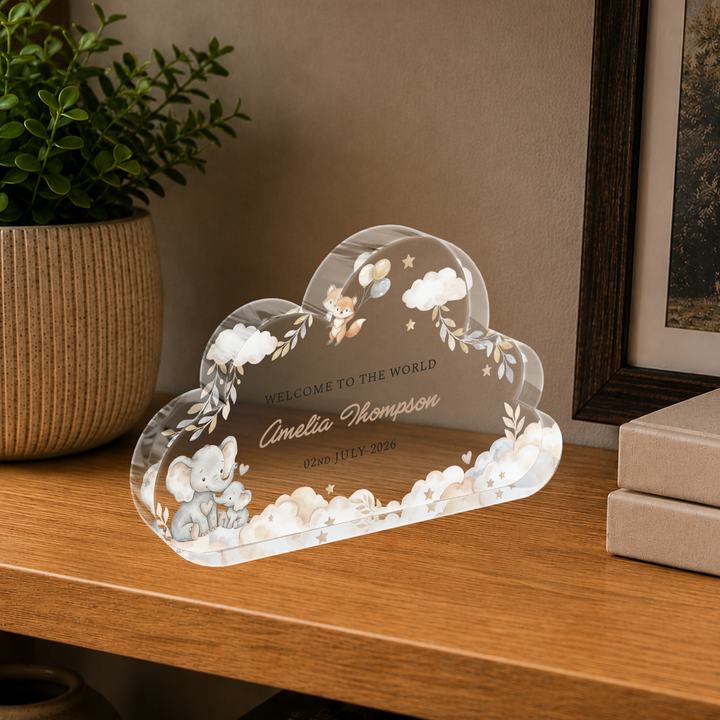 Personalised Welcome to the World Cloud Plaque Keepsake
