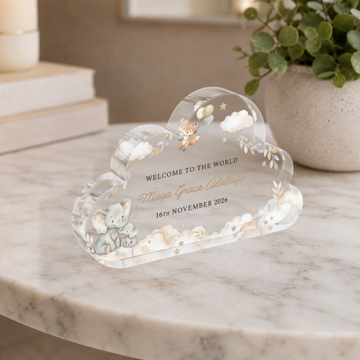 Personalised Welcome to the World Cloud Plaque Keepsake
