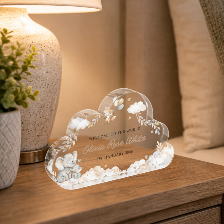 Personalised Welcome to the World Cloud Plaque Keepsake