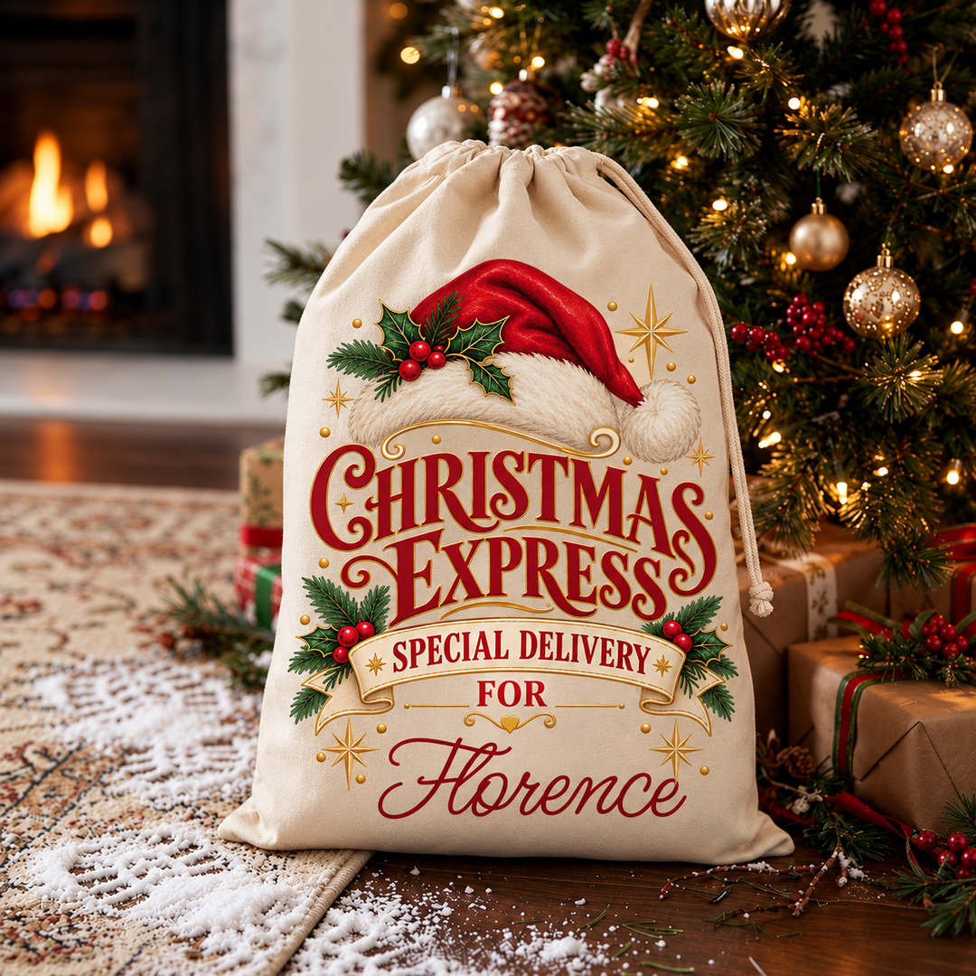 Personalised Santa Hat Express Christmas Sack