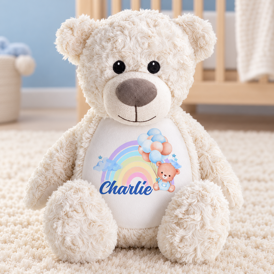 Personalised Blue Baby Rainbow Large Bear
