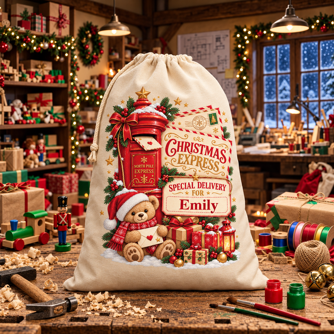 Personalised Post Box and Teddy Christmas Sack