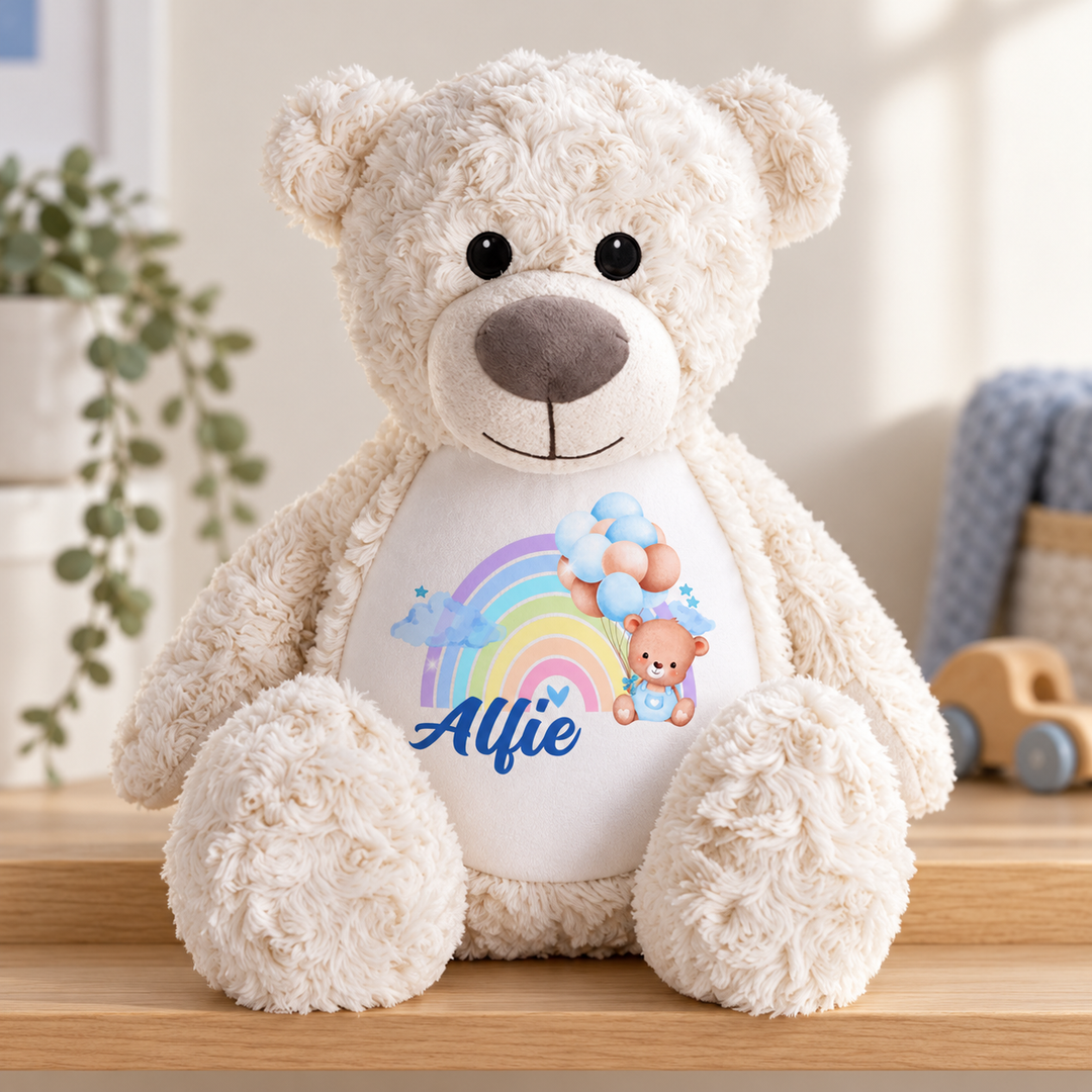 Personalised Blue Baby Rainbow Large Bear
