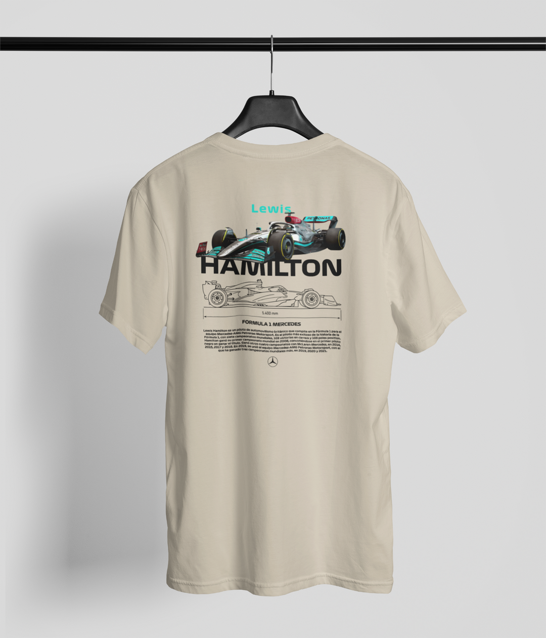 Beige t-shirt with Formula 1 car graphic and &