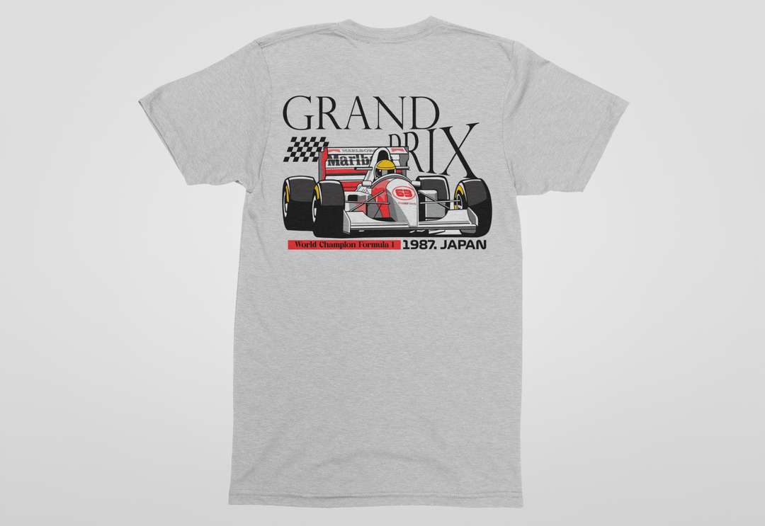 Gray t-shirt with Formula 1 car graphic and &