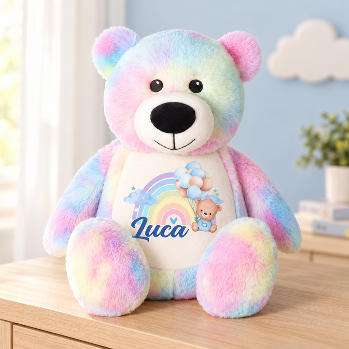 Personalised Blue Baby Rainbow Large Bear