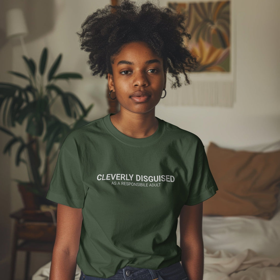 Cleverly Disguised As A Responsible Adult Unisex T - Shirt, Adult Humor T - Shirt, Responsibility Outfit Shirt, Funny Hilarious Slogan T - Shirt - Gifts Handmade