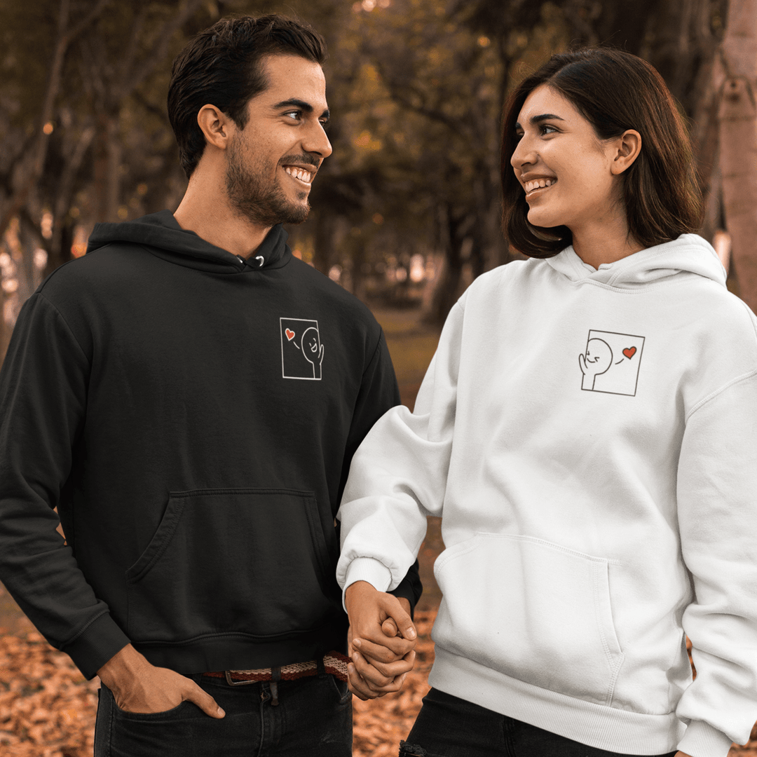 Custom Cuddle Box Matching Couple Unisex Hoodie, Personalised Valentine Embroidered Hoodie with Initial On Sleeve, Anniversary Couple Hoodie, Thoughtful Valentine’s Gift - Gifts Handmade