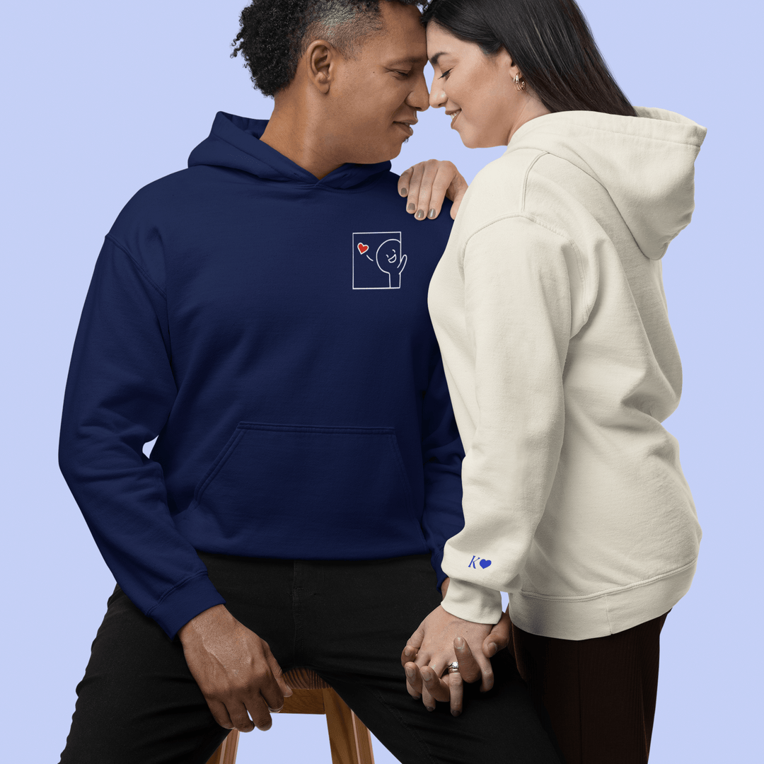 Custom Cuddle Box Matching Couple Unisex Hoodie, Personalised Valentine Embroidered Hoodie with Initial On Sleeve, Anniversary Couple Hoodie, Thoughtful Valentine’s Gift - Gifts Handmade