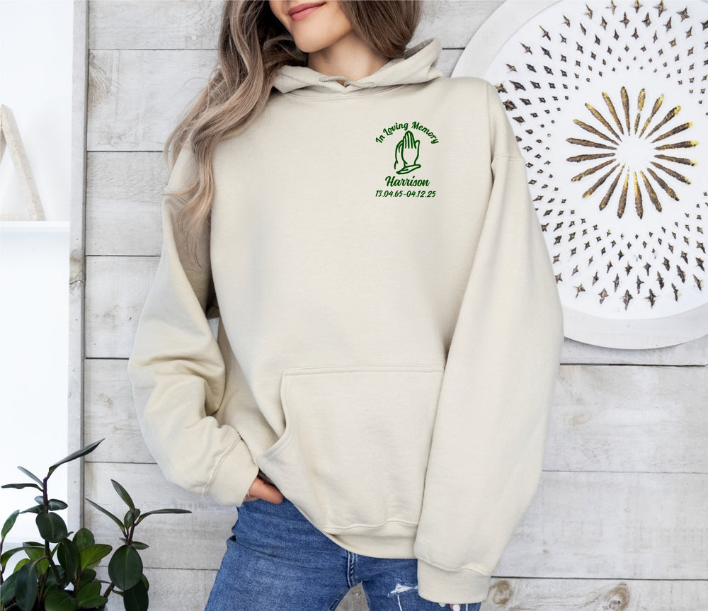 Custom Embroidered Memorial In Loving Memory Hoodie - Personalise Name And Date Hoodie - Custom Funeral Hoodie - In Loving Memory Unisex Hoodie - Gifts Handmade